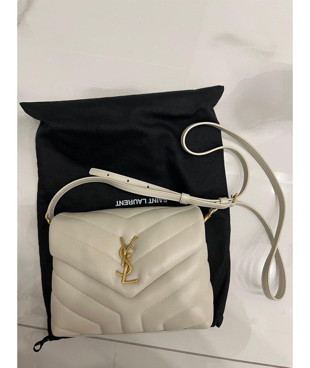 SAINT LAURENT Бежевая кожаная сумка через плечо, фото 5