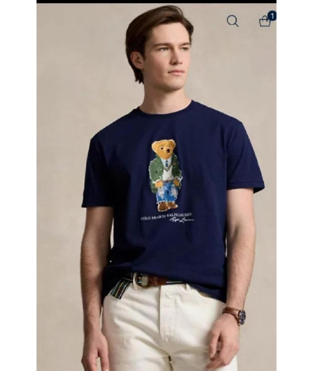 POLO RALPH LAUREN Темно-синяя хлопковая футболка, фото 3