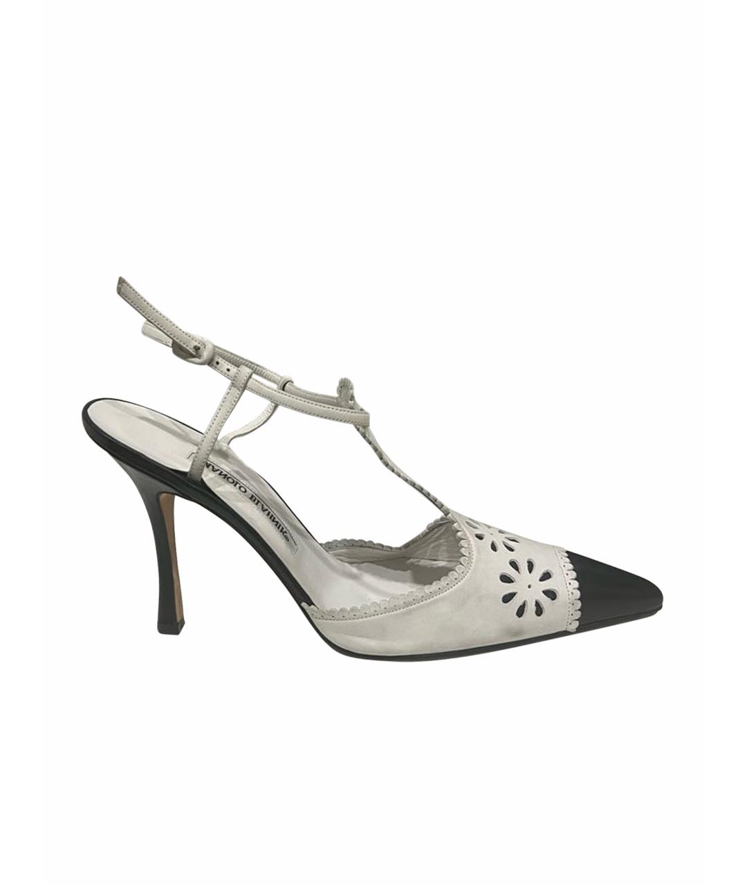 MANOLO BLAHNIK Белые кожаные босоножки, фото 1
