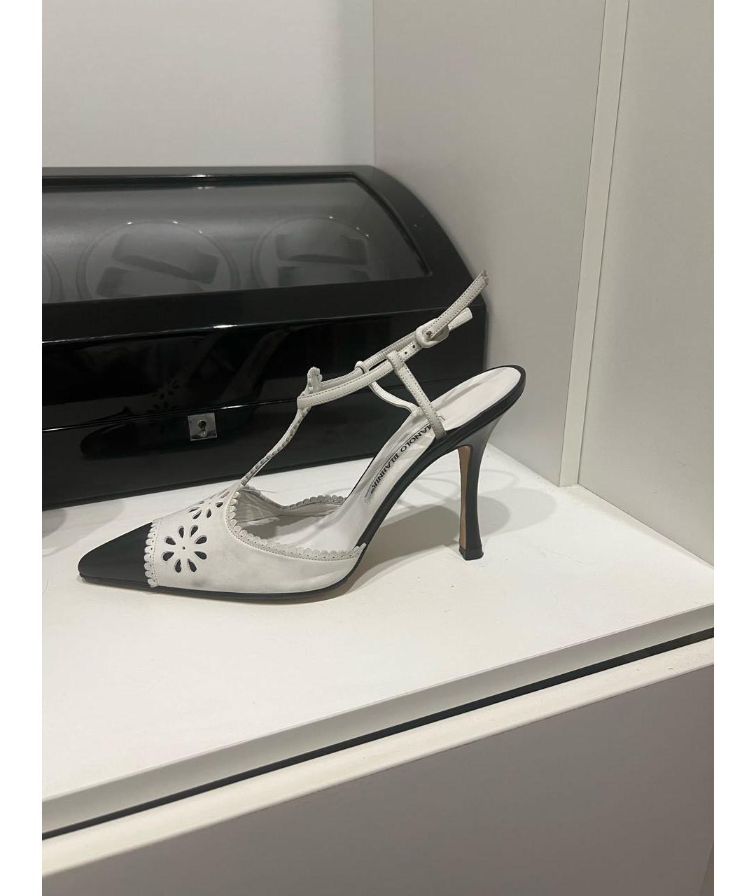 MANOLO BLAHNIK Белые кожаные босоножки, фото 8