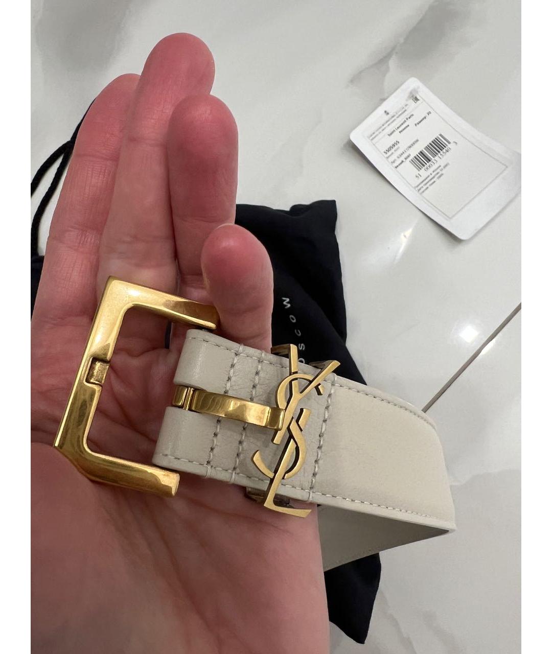 SAINT LAURENT Бежевый кожаный ремень, фото 3
