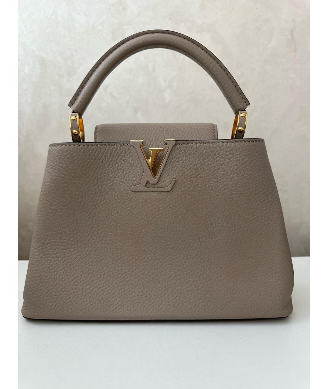 LOUIS VUITTON Бежевая кожаная сумка с короткими ручками, фото 5