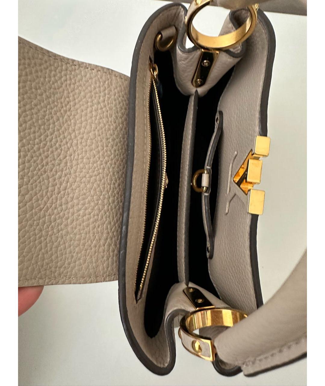 LOUIS VUITTON Бежевая кожаная сумка с короткими ручками, фото 4