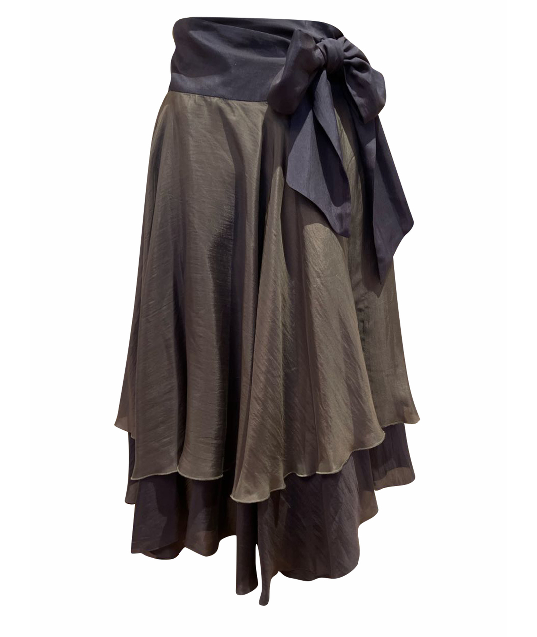 EMPORIO ARMANI Антрацитовая шелковая юбка миди, фото 1