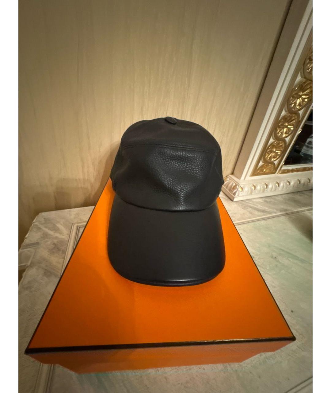 HERMES Черная кожаная кепка/бейсболка, фото 2