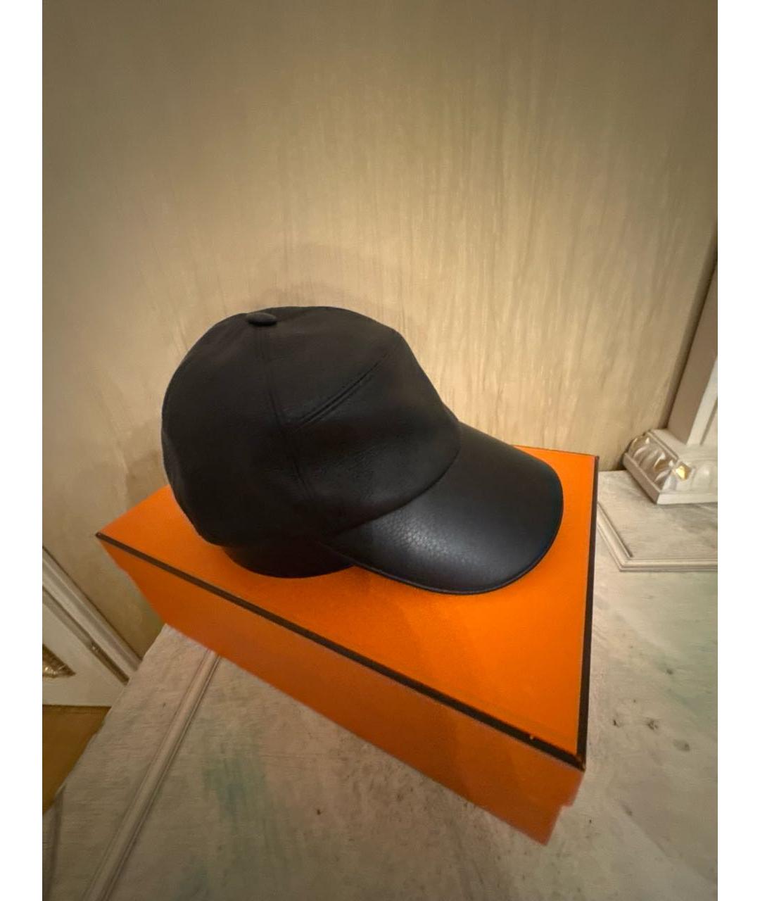 HERMES Черная кожаная кепка/бейсболка, фото 6