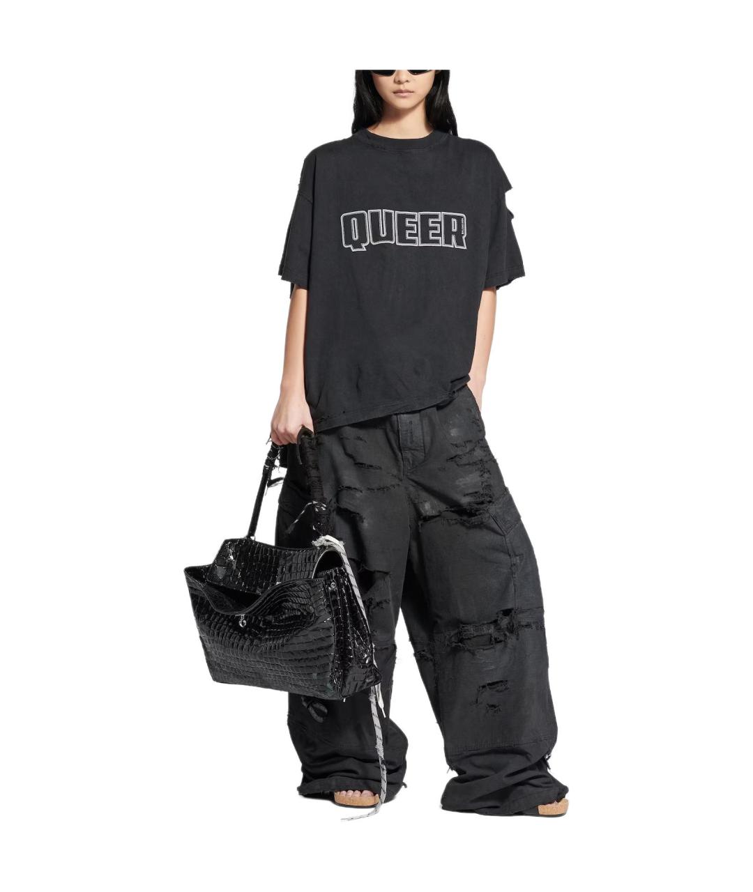 BALENCIAGA Черная хлопковая футболка, фото 4