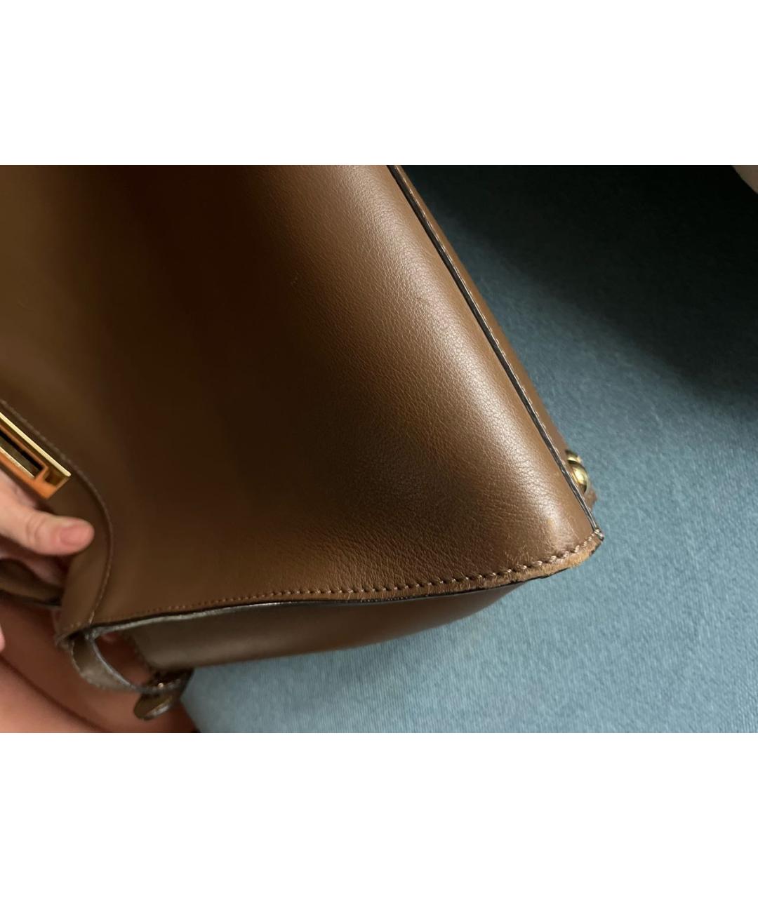 FENDI Коричневая кожаная сумка с короткими ручками, фото 6