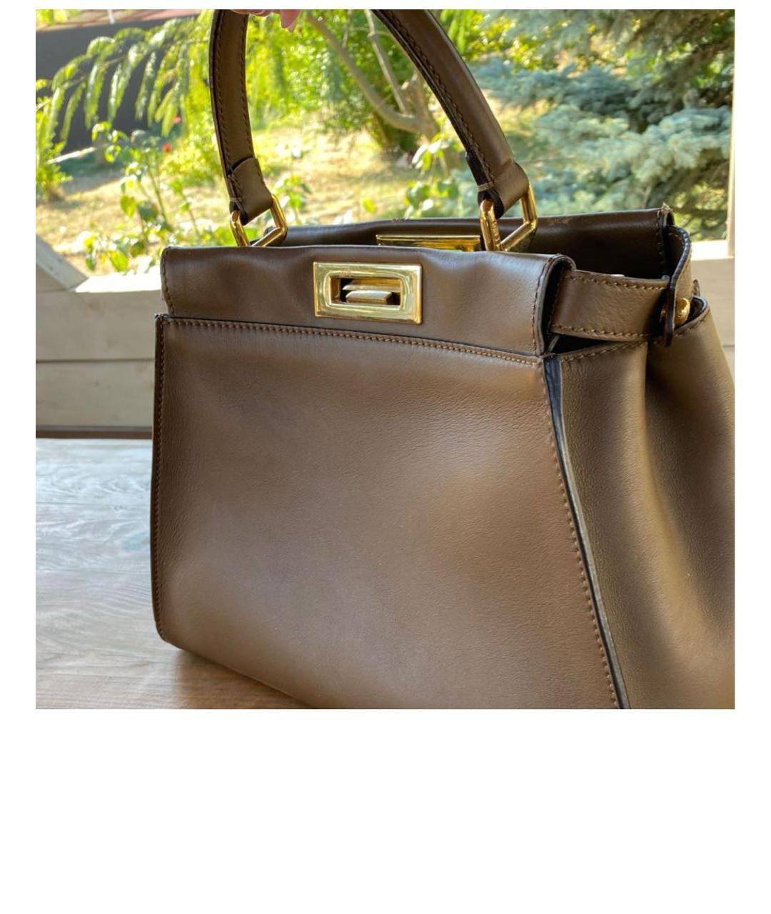 FENDI Коричневая кожаная сумка с короткими ручками, фото 2