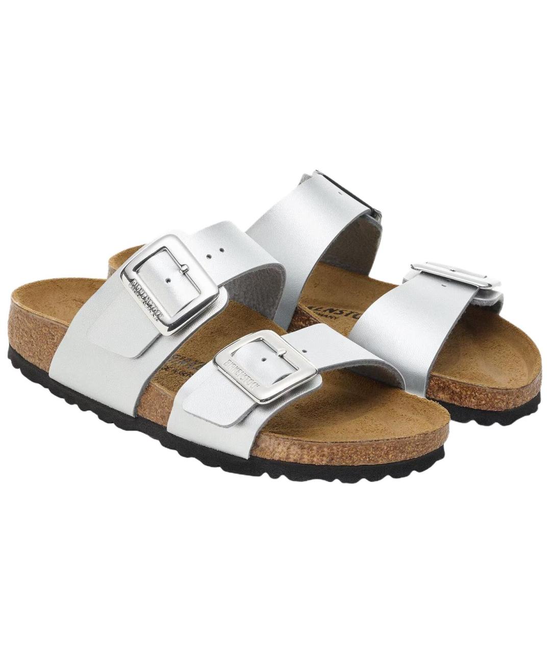 BIRKENSTOCK Серебряные кожаные сандалии, фото 3