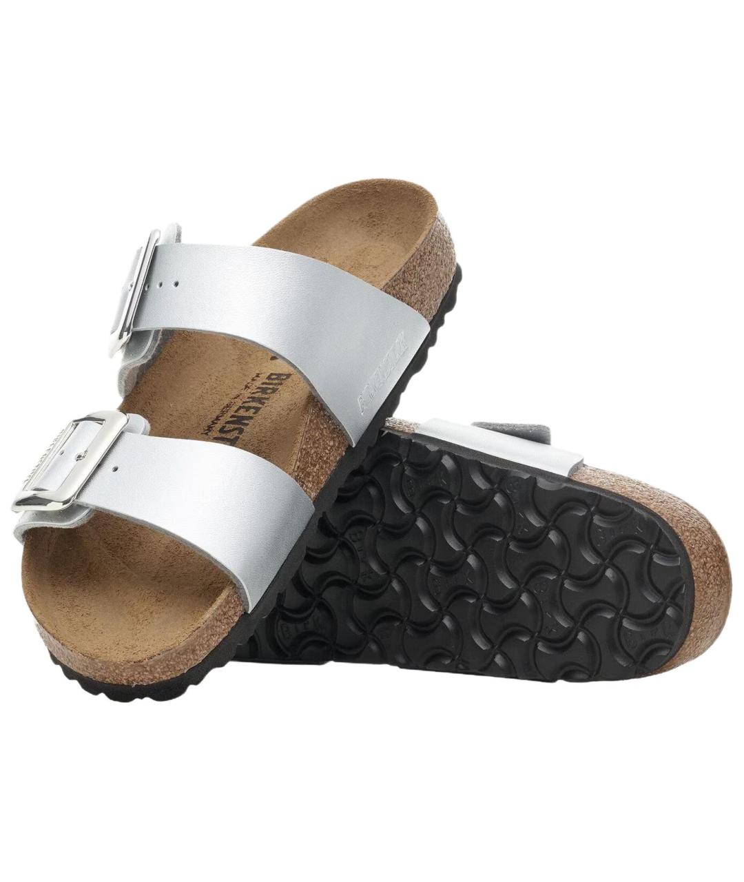 BIRKENSTOCK Серебряные кожаные сандалии, фото 5