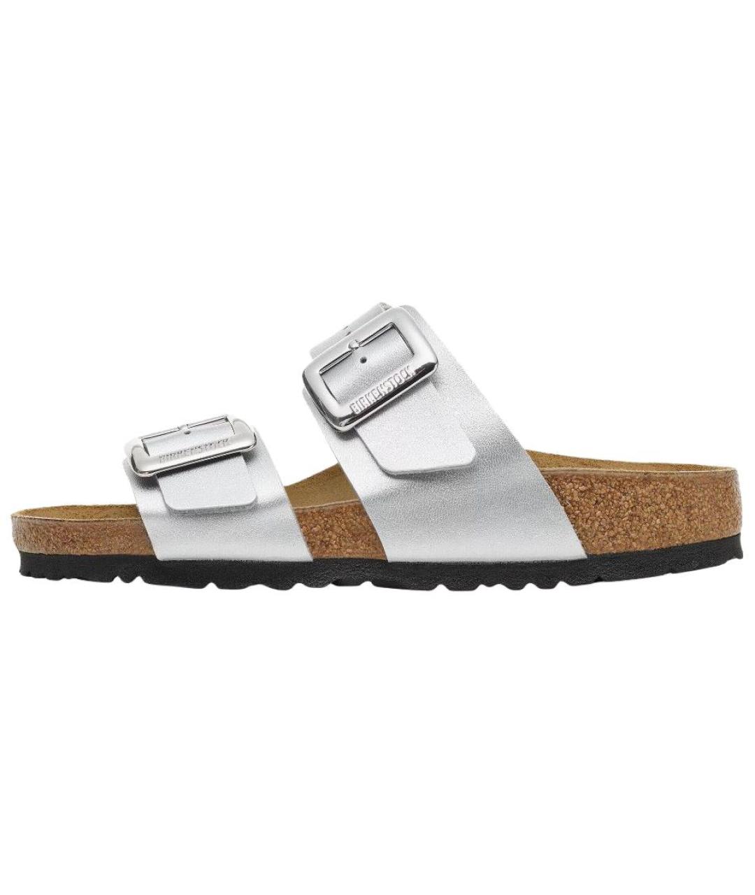 BIRKENSTOCK Серебряные кожаные сандалии, фото 6