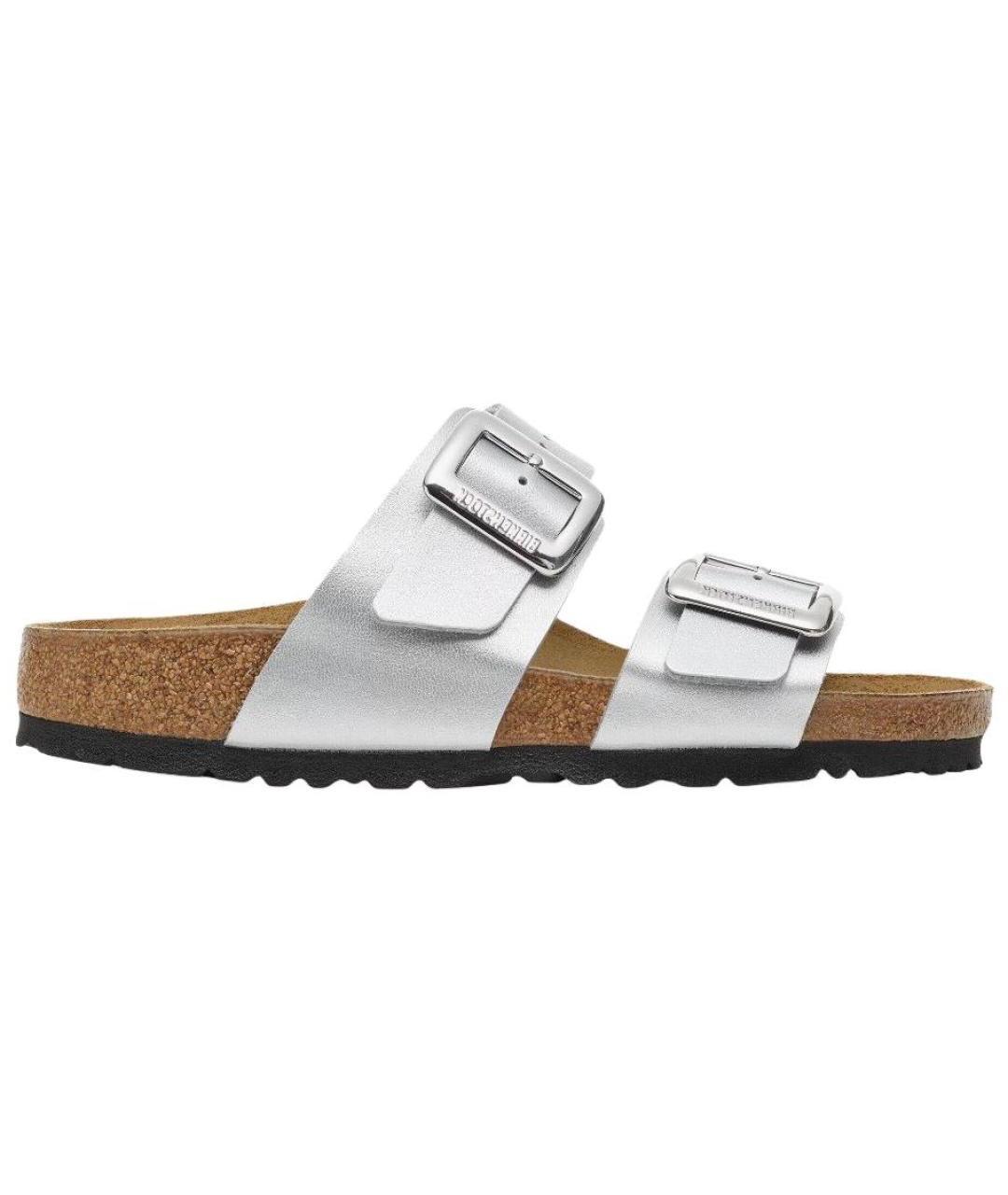 BIRKENSTOCK Серебряные кожаные сандалии, фото 1