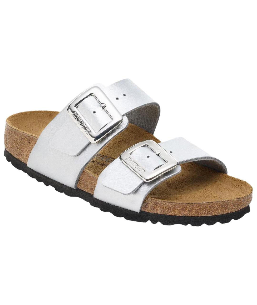 BIRKENSTOCK Серебряные кожаные сандалии, фото 2