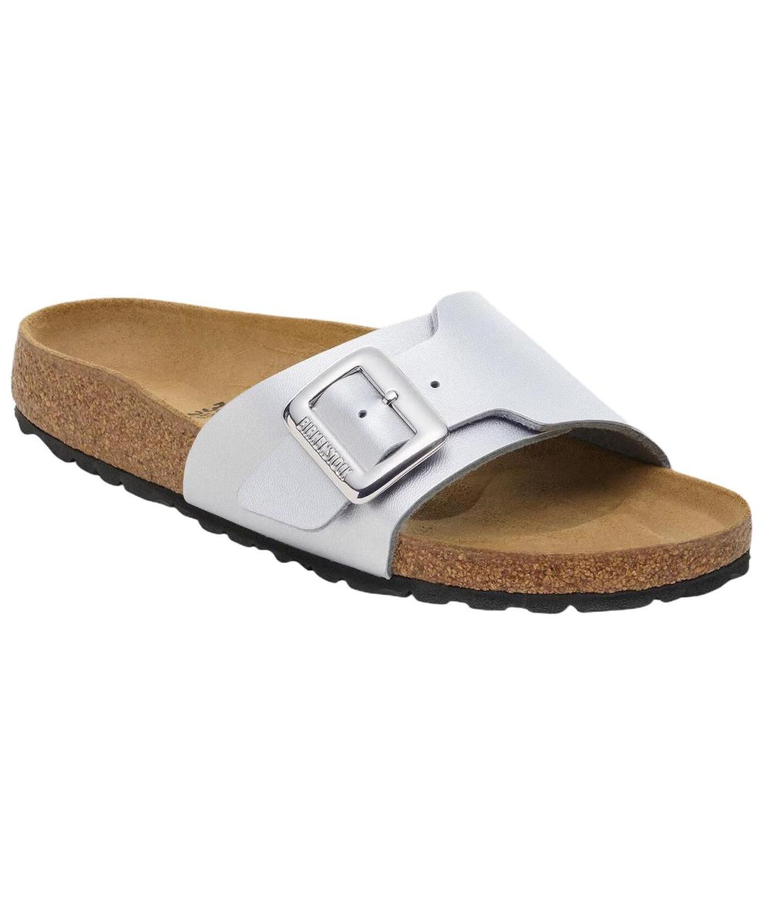 BIRKENSTOCK Серебряные кожаные шлепанцы, фото 2