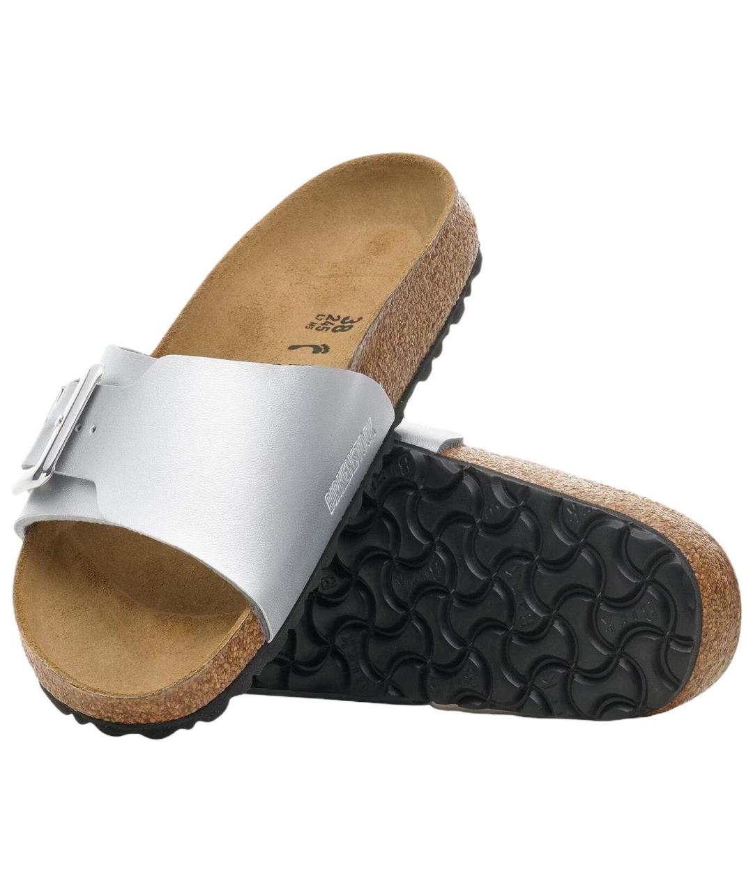 BIRKENSTOCK Серебряные кожаные шлепанцы, фото 5