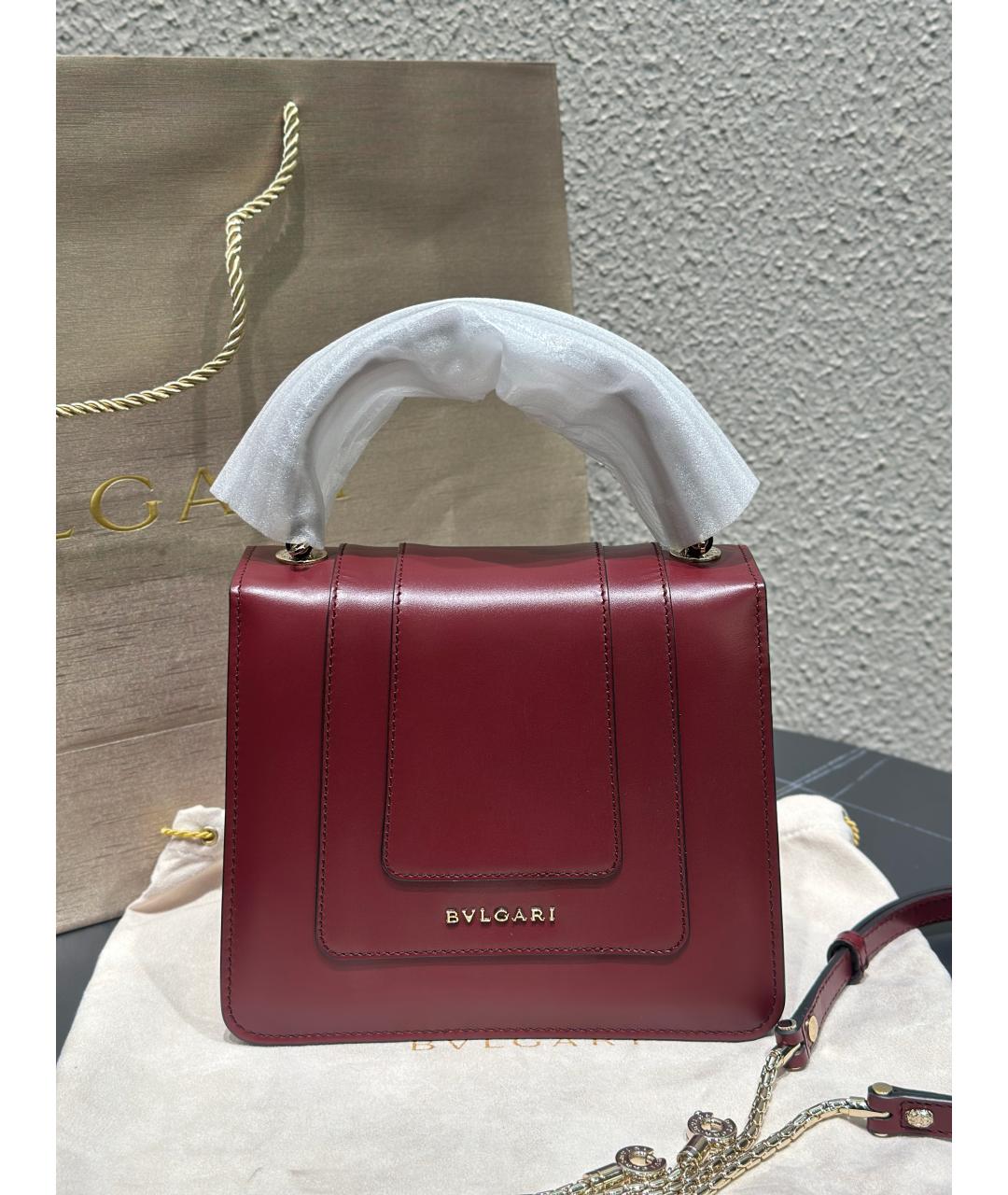 BVLGARI Бордовая кожаная сумка с короткими ручками, фото 5
