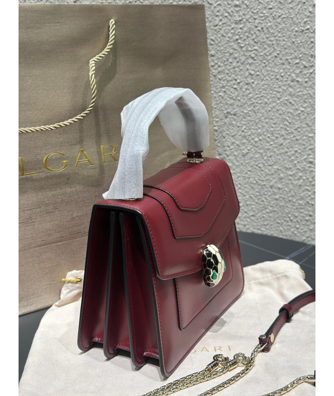 BVLGARI Бордовая кожаная сумка с короткими ручками, фото 4