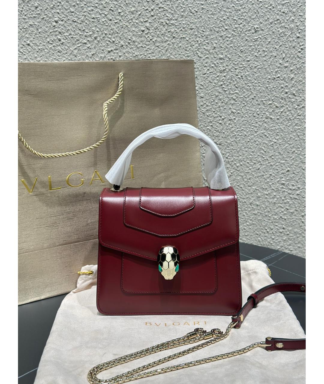 BVLGARI Бордовая кожаная сумка с короткими ручками, фото 2