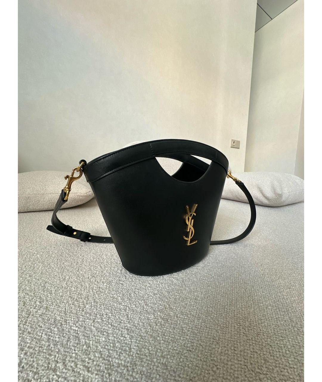 SAINT LAURENT Черная кожаная сумка с короткими ручками, фото 2