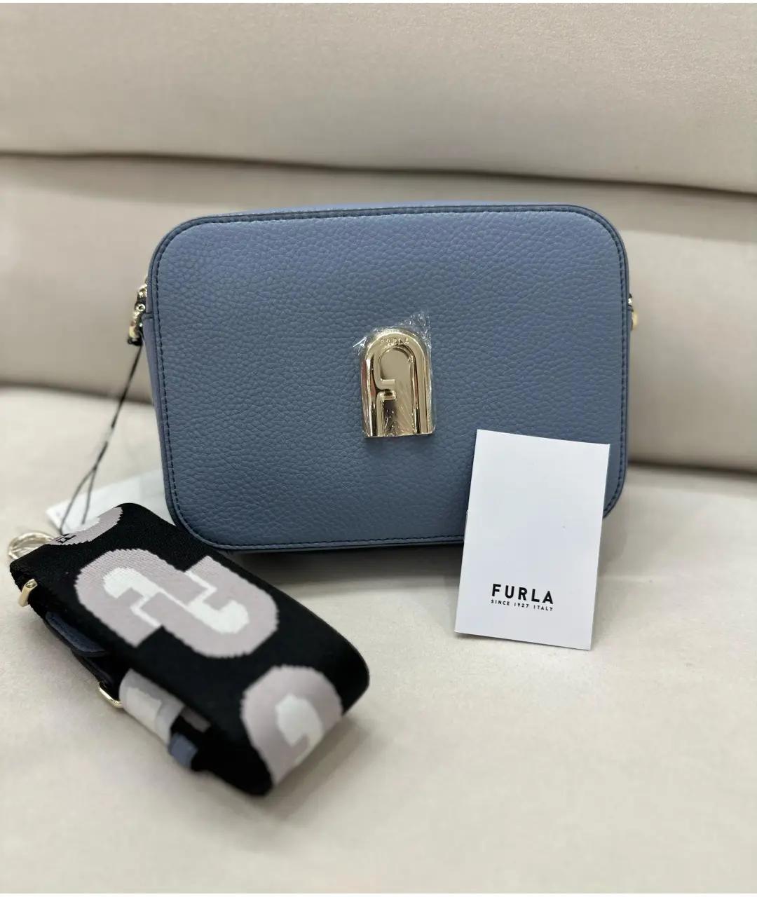 FURLA Голубая кожаная сумка через плечо, фото 5