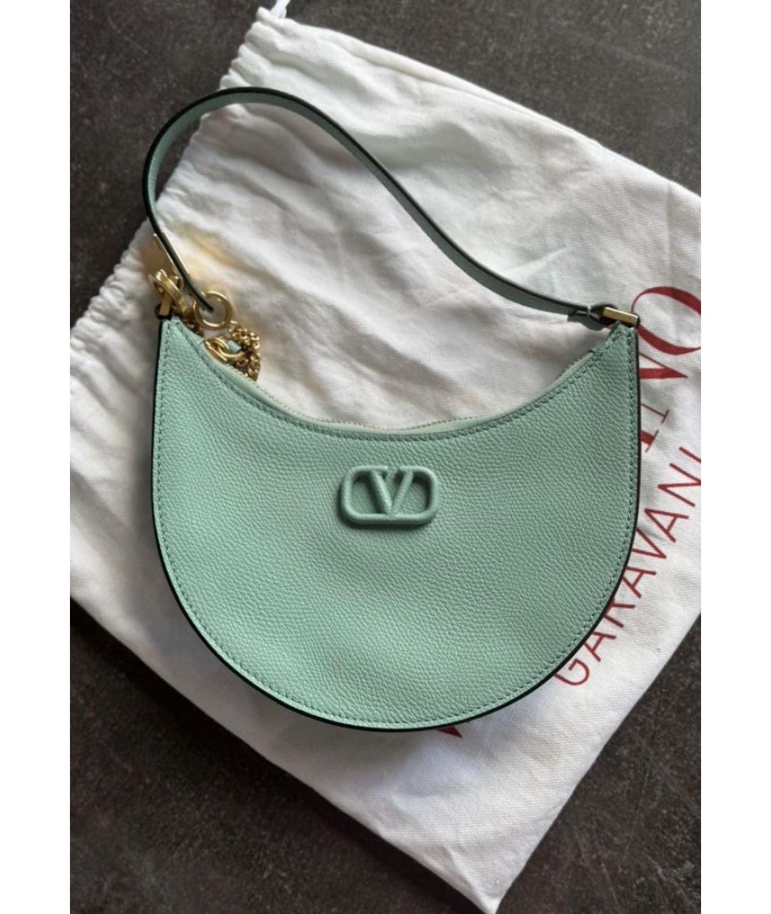 VALENTINO Бирюзовая кожаная сумка с короткими ручками, фото 5