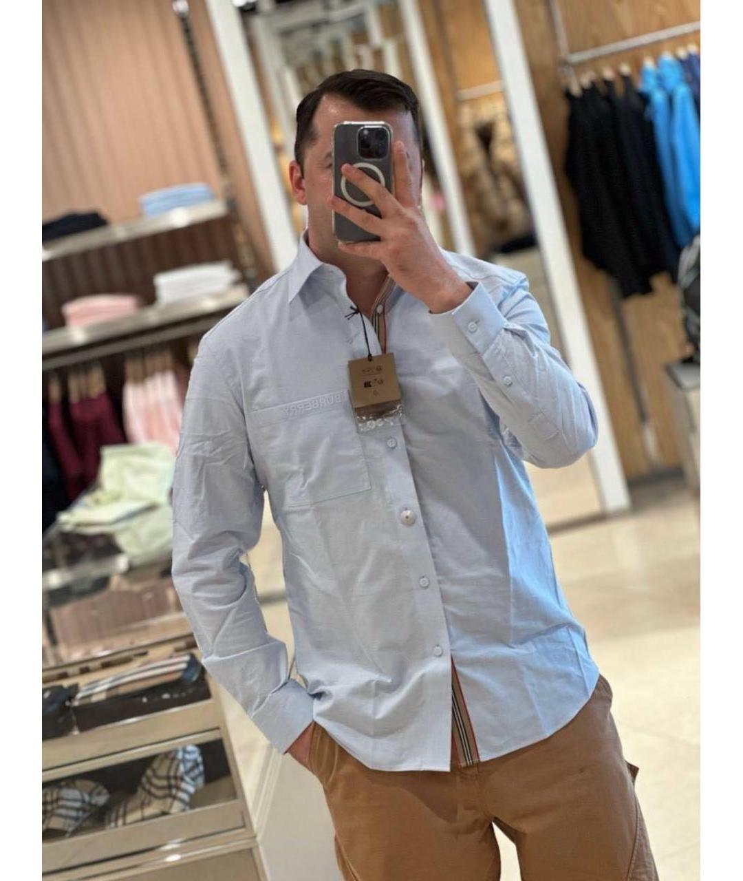 BURBERRY Голубая хлопковая классическая рубашка, фото 2