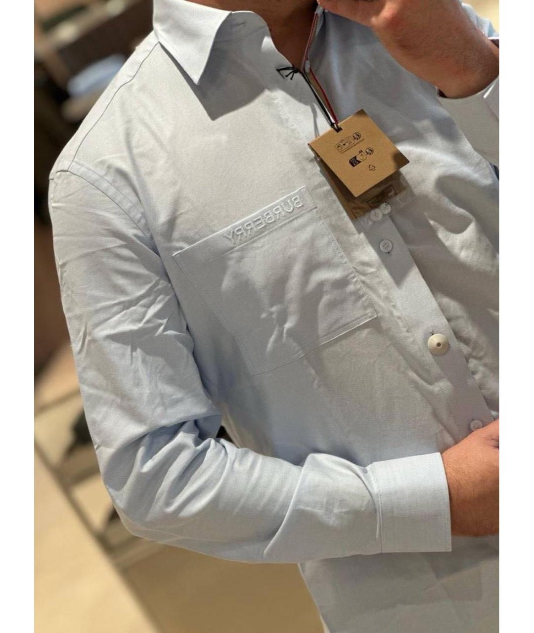 BURBERRY Голубая хлопковая классическая рубашка, фото 4