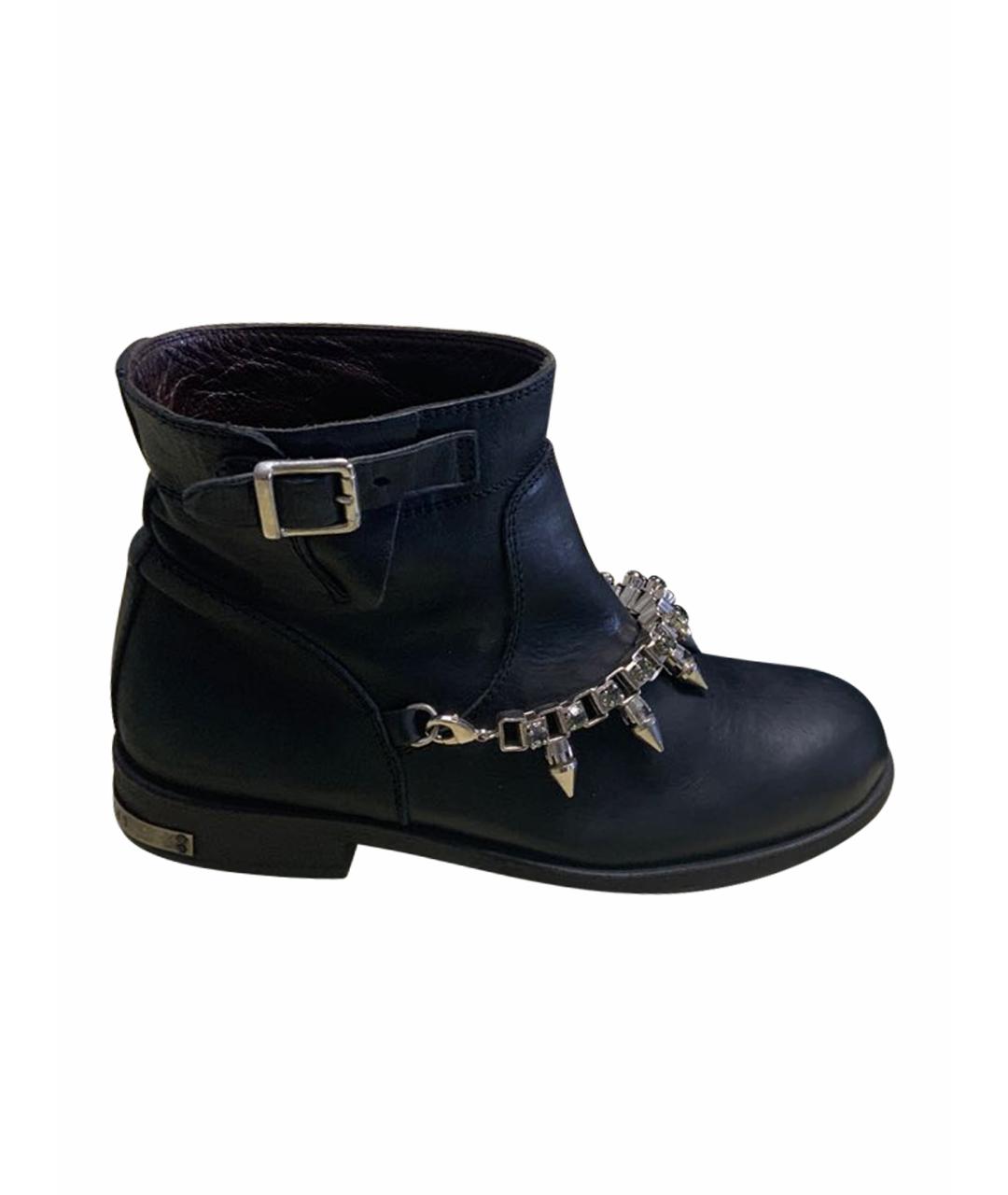 PHILIPP PLEIN Черные кожаные полусапоги, фото 1