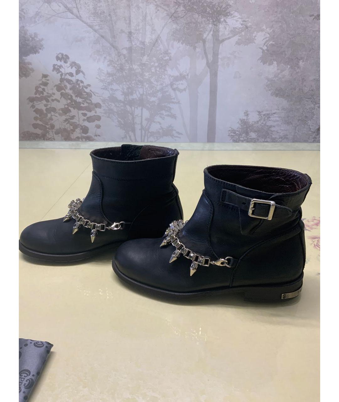 PHILIPP PLEIN Черные кожаные полусапоги, фото 7