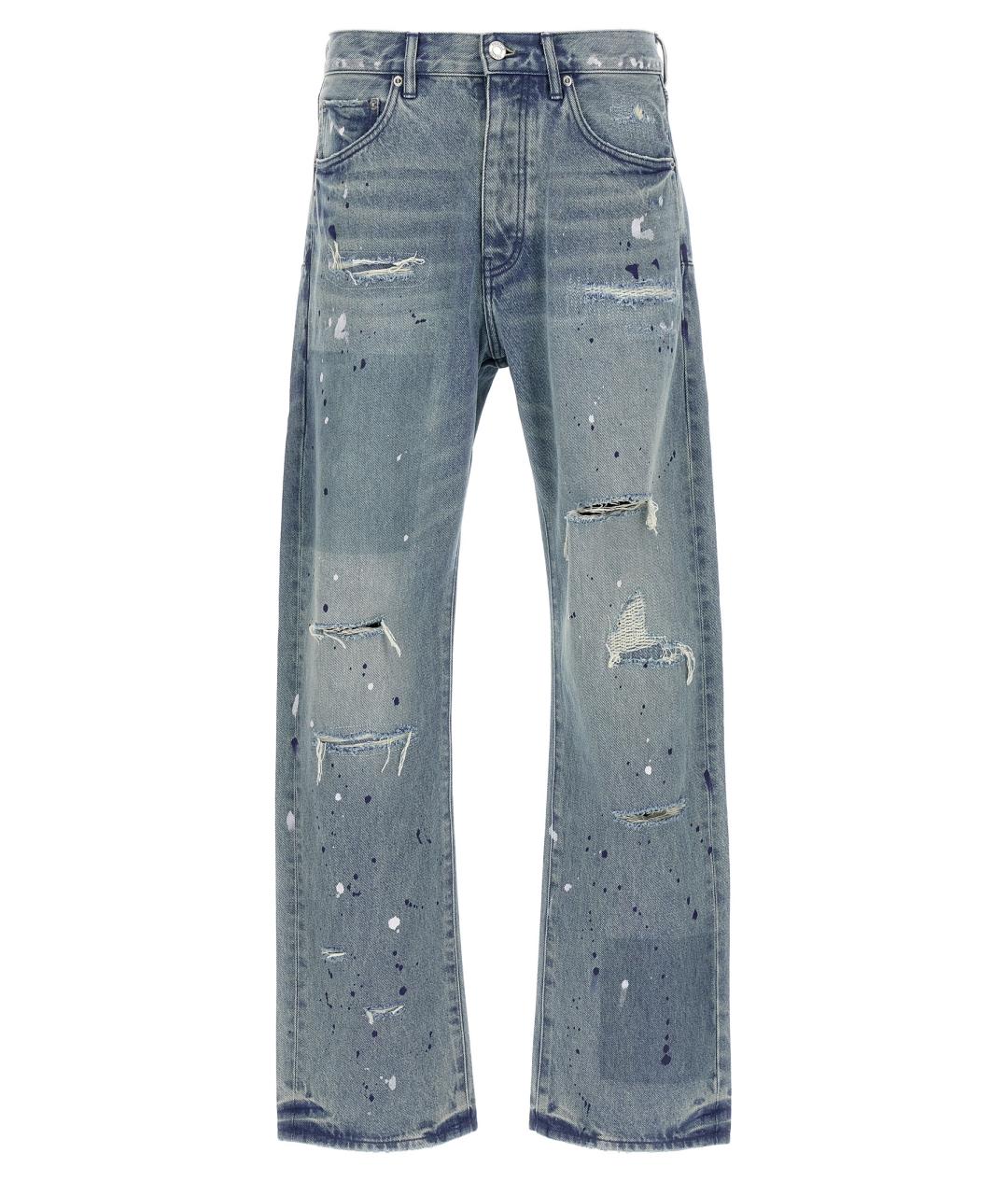 PURPLE Синие хлопковые прямые джинсы, фото 1