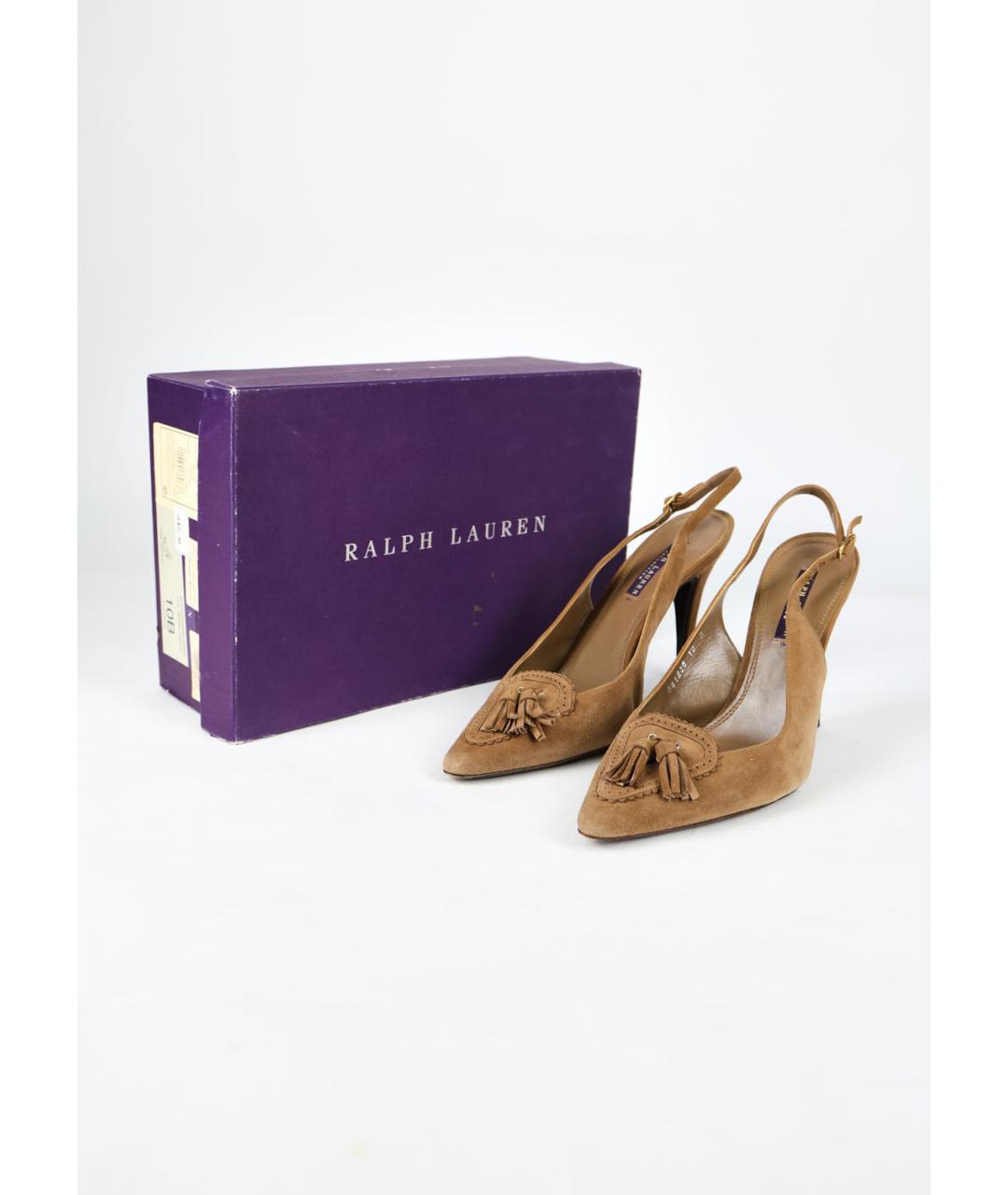 RALPH LAUREN PURPLE LABEL Коричневые замшевые туфли, фото 6