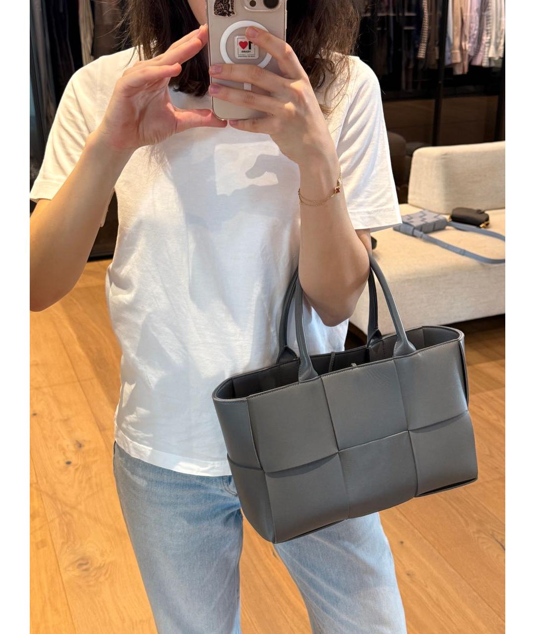 BOTTEGA VENETA Голубая кожаная сумка тоут, фото 8