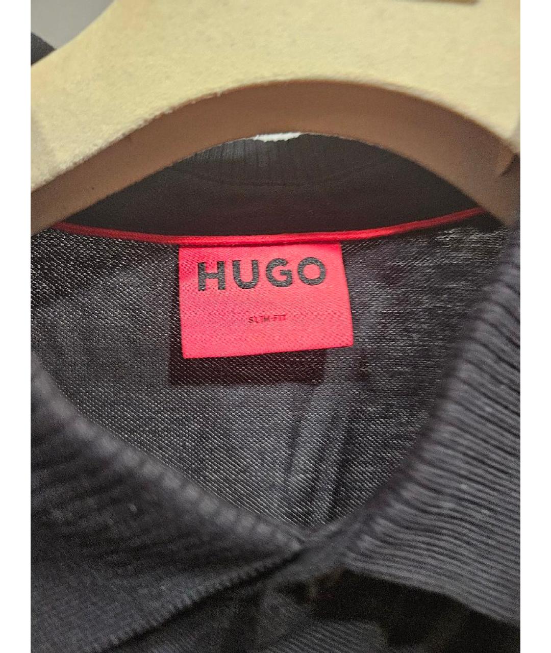 HUGO Черное хлопко-эластановое поло с коротким рукавом, фото 3