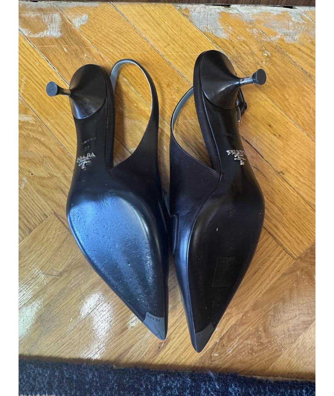 PRADA Черные кожаные лодочки на низком каблуке, фото 3