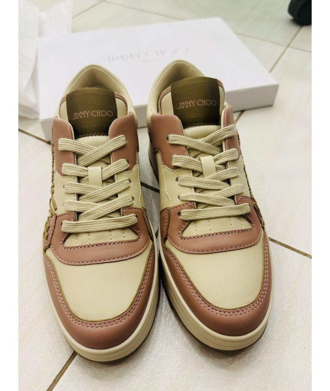 JIMMY CHOO Бежевые кожаные кеды, фото 2