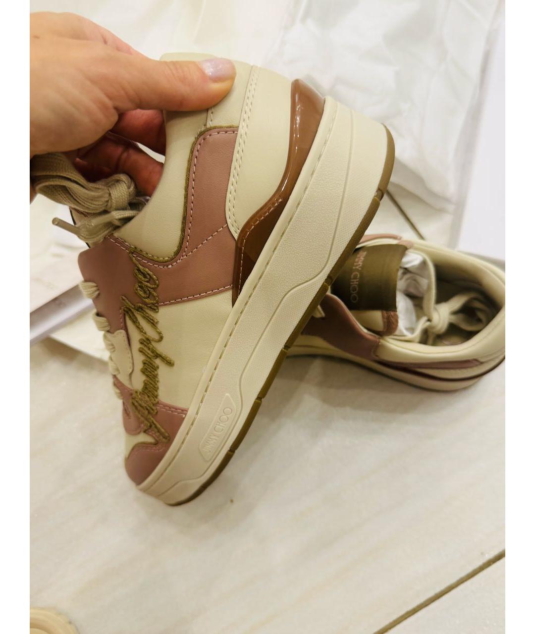 JIMMY CHOO Бежевые кожаные кеды, фото 3