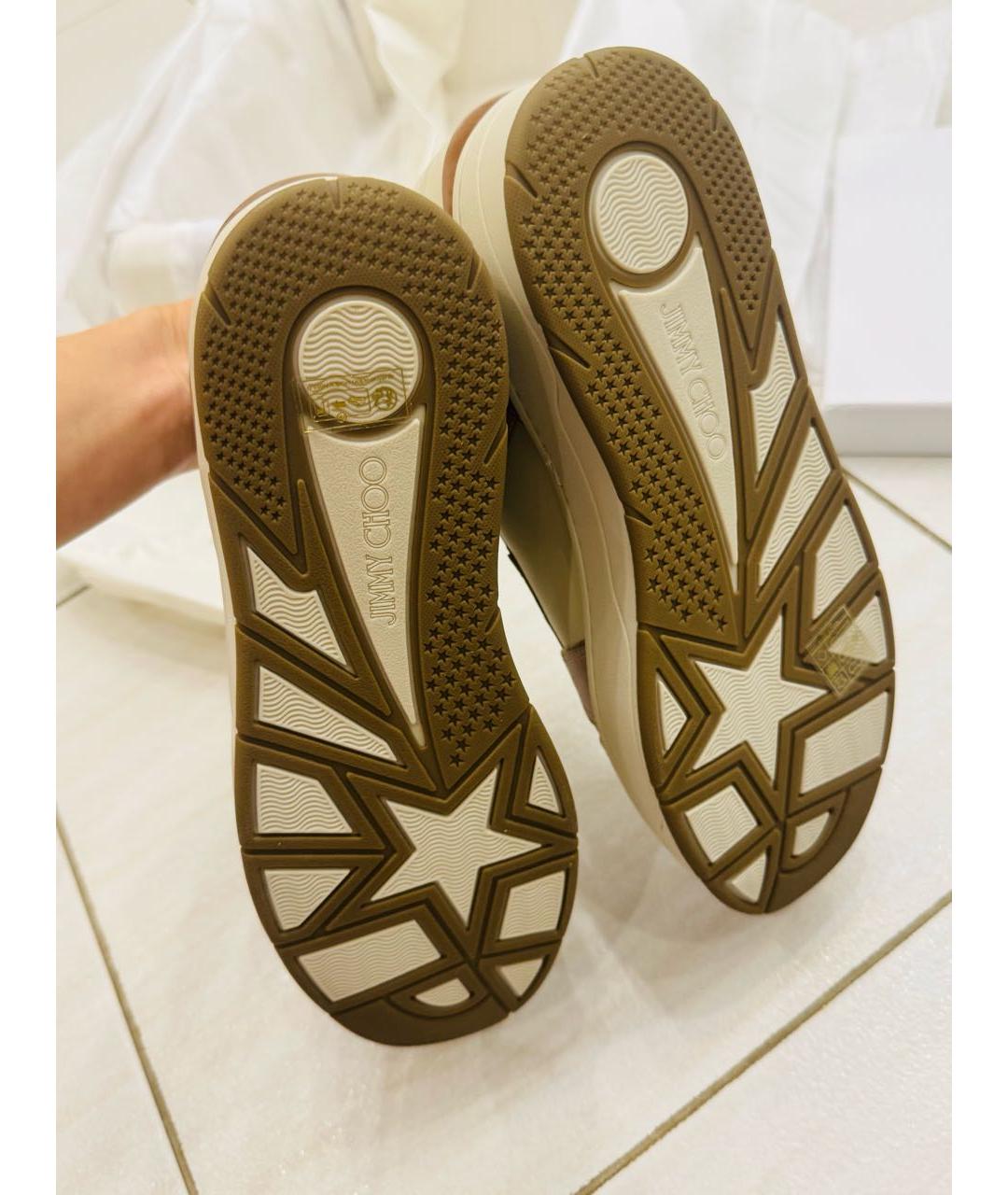 JIMMY CHOO Бежевые кожаные кеды, фото 4