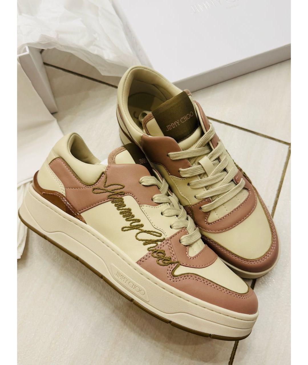 JIMMY CHOO Бежевые кожаные кеды, фото 5