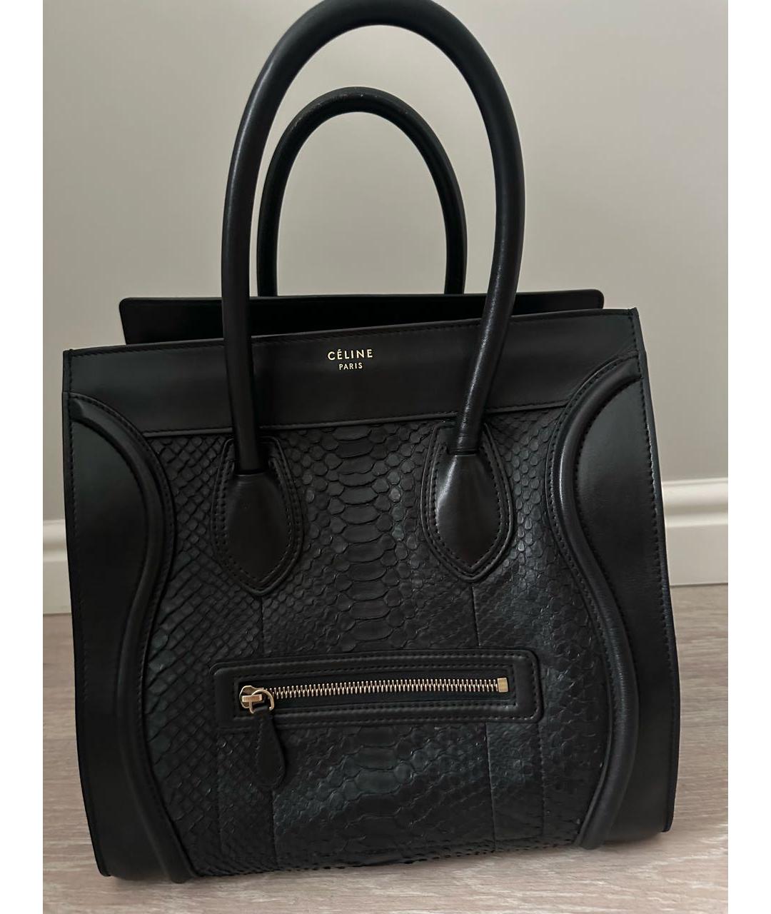 CELINE Черная сумка тоут из экзотической кожи, фото 8