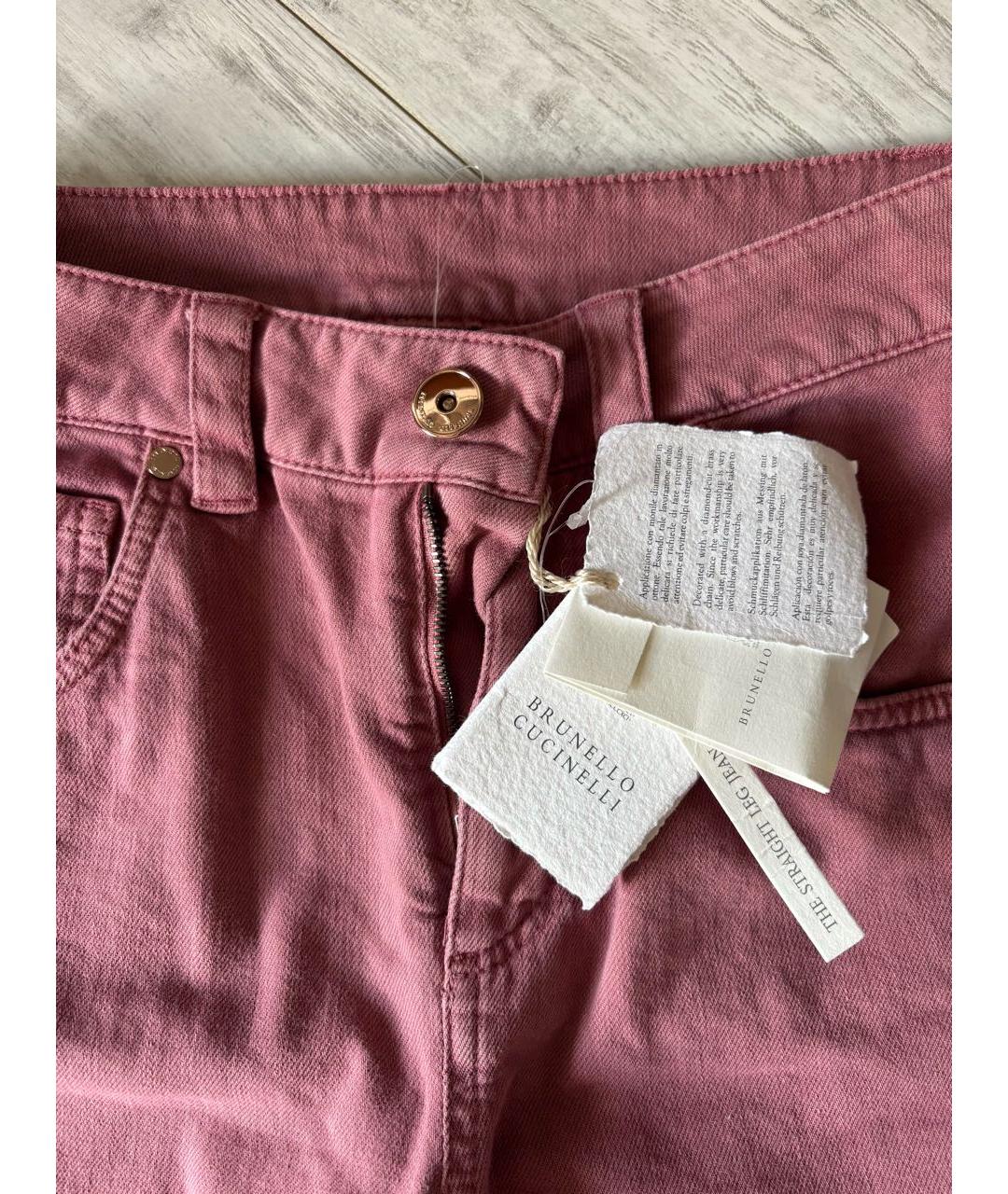 BRUNELLO CUCINELLI Розовые хлопко-полиэстеровые прямые джинсы, фото 5