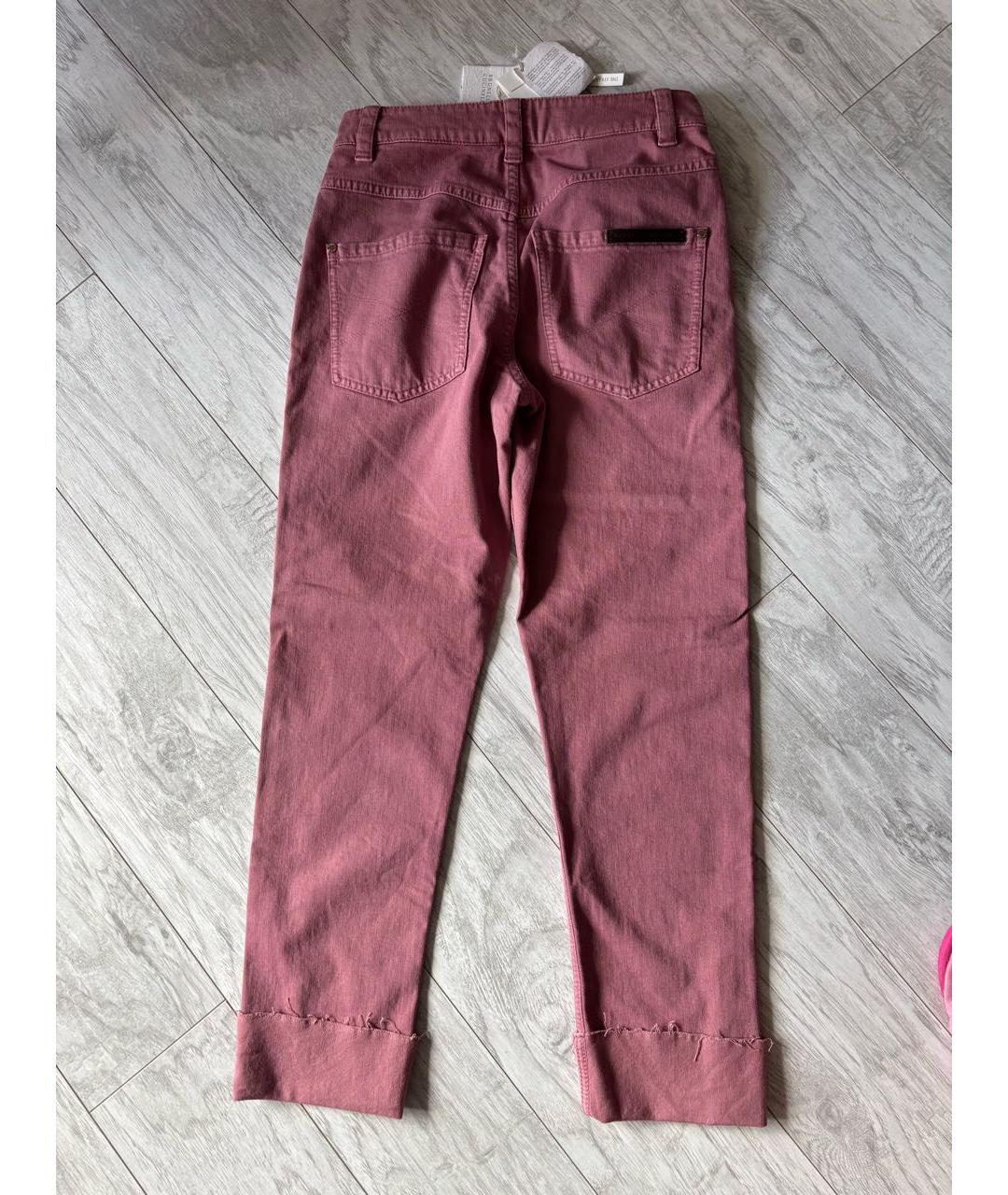 BRUNELLO CUCINELLI Розовые хлопко-полиэстеровые прямые джинсы, фото 4