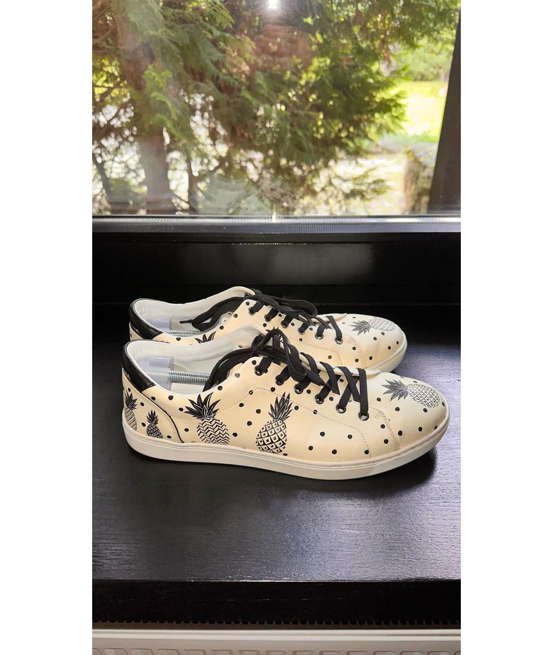 DOLCE&GABBANA Белые кожаные низкие кроссовки / кеды, фото 3