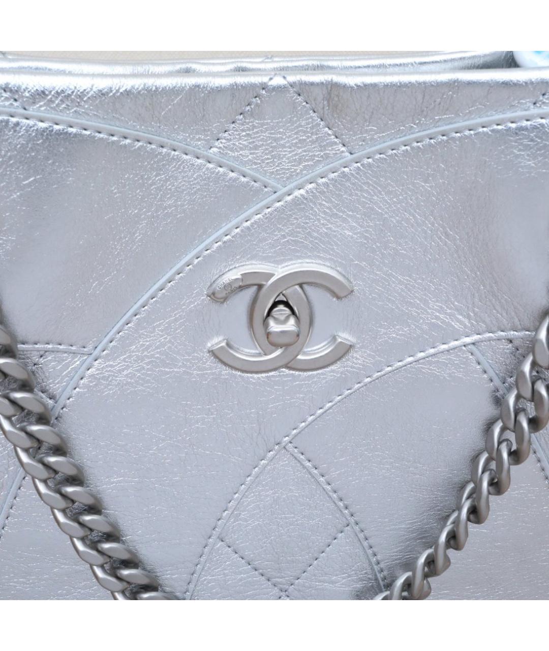 CHANEL Серебряная кожаная сумка тоут, фото 8