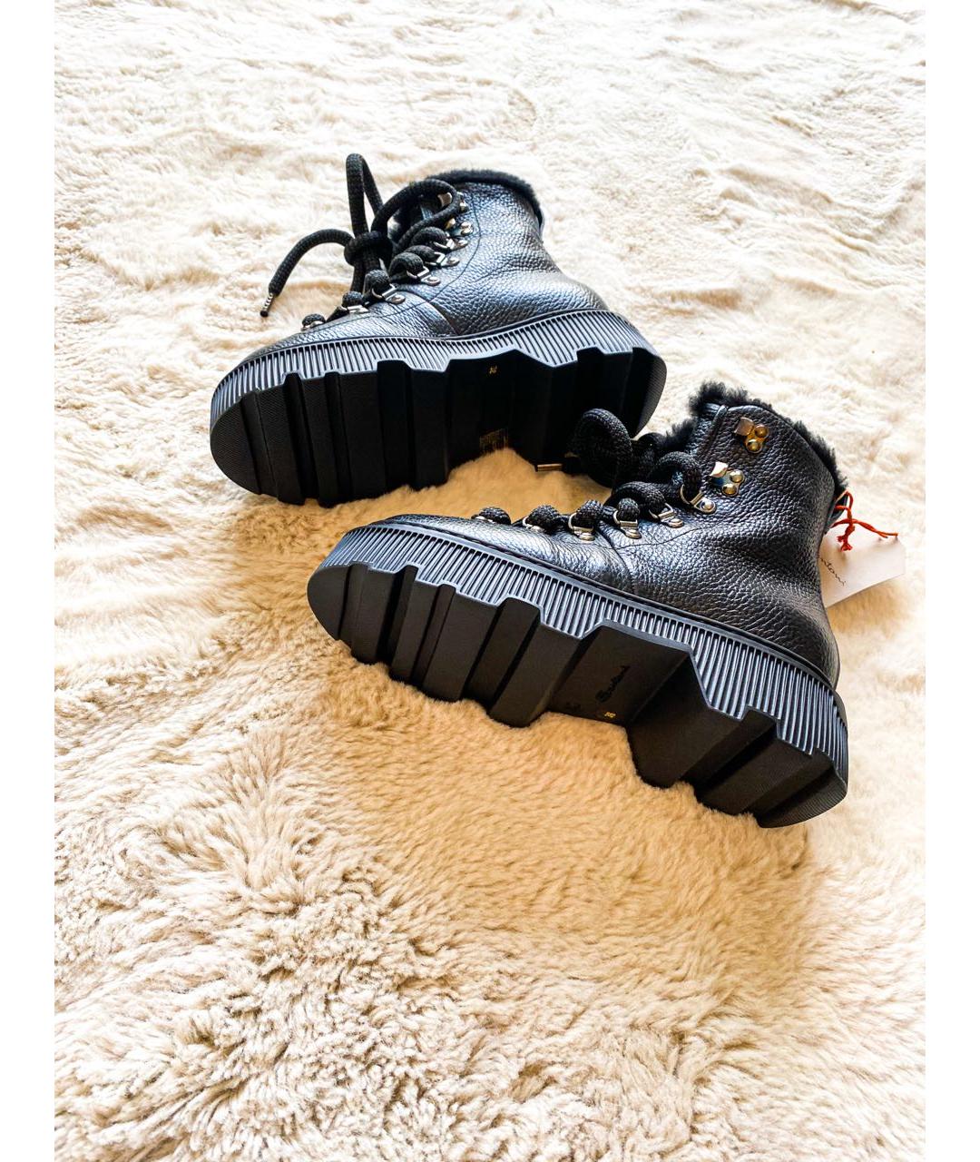 SANTONI Черные кожаные ботинки, фото 4