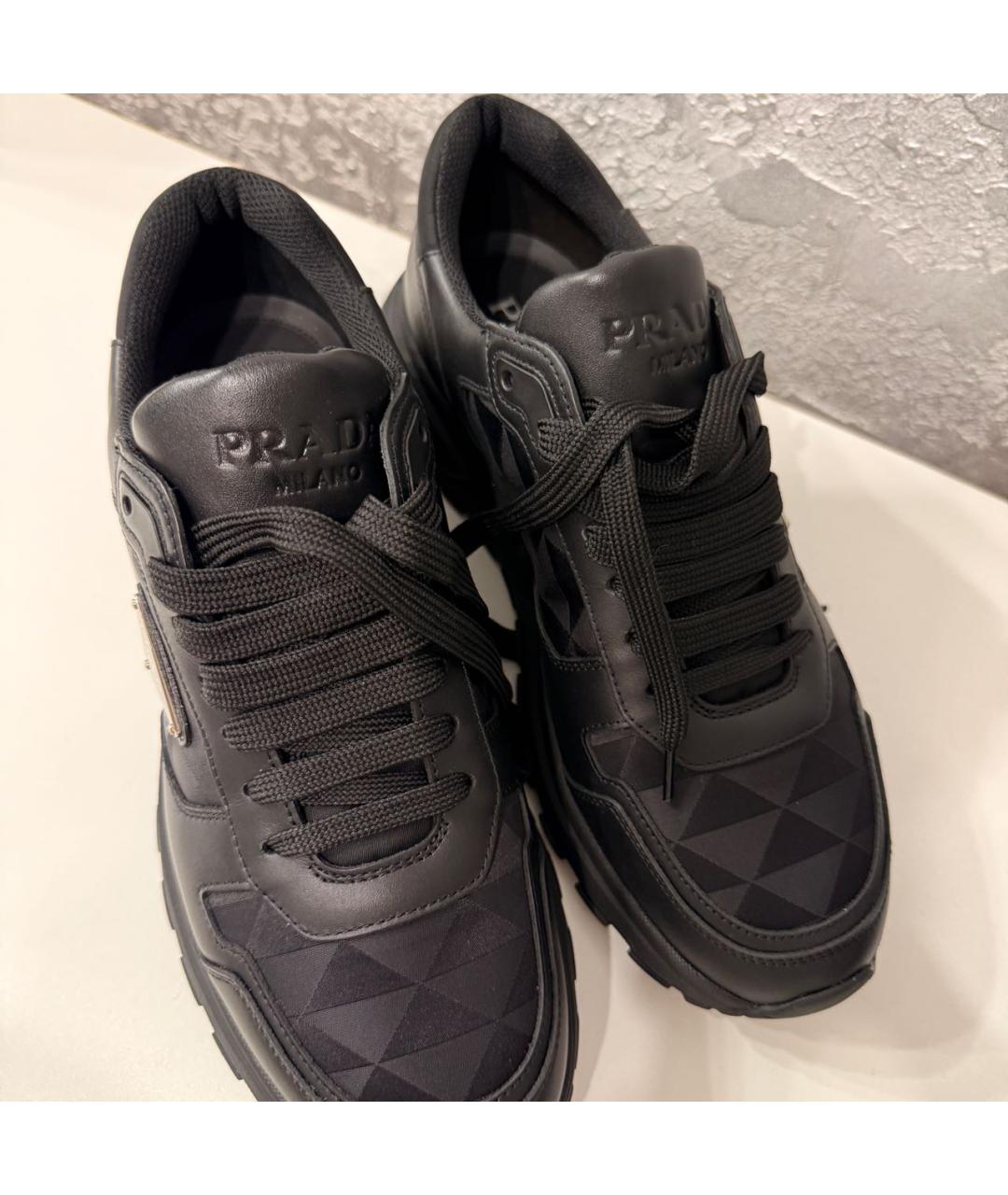 PRADA Черные кожаные высокие кроссовки / кеды, фото 6