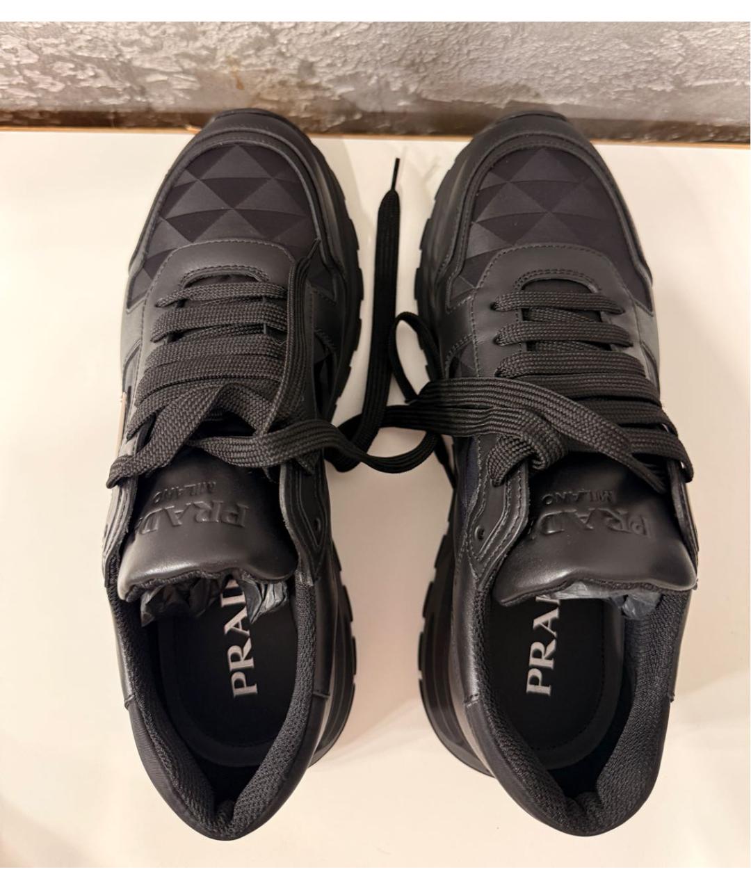 PRADA Черные кожаные высокие кроссовки / кеды, фото 3