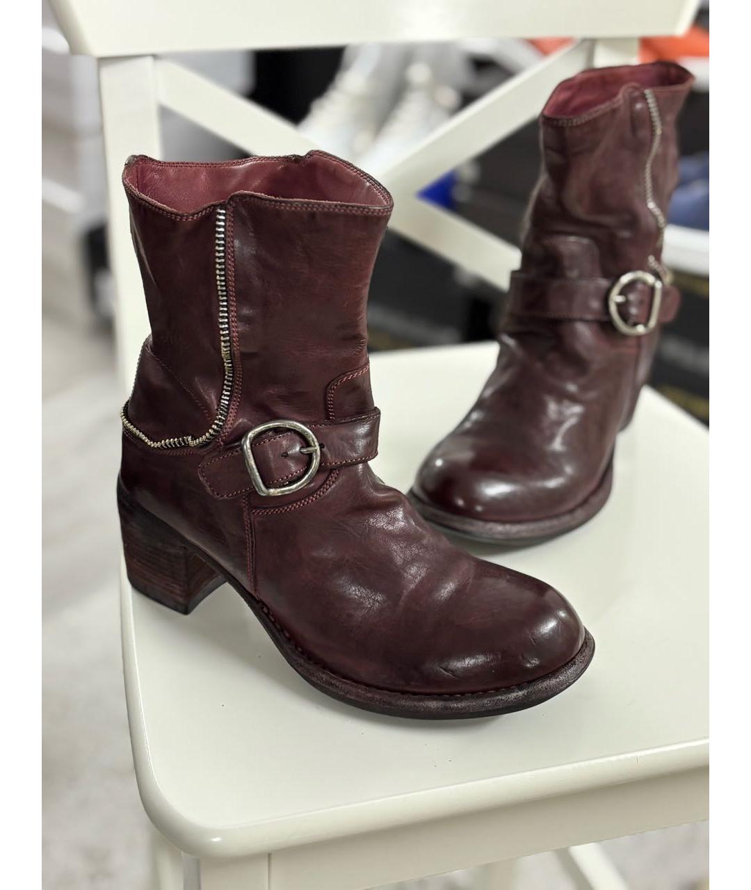 OFFICINE CREATIVE Бордовые кожаные ботинки, фото 2
