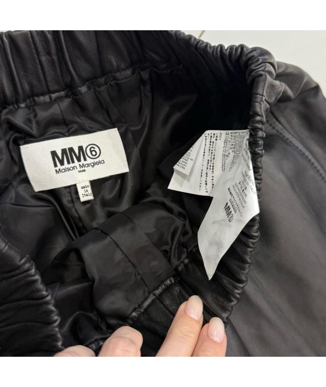 MM6 MAISON MARGIELA Черные кожаные брюки широкие, фото 5