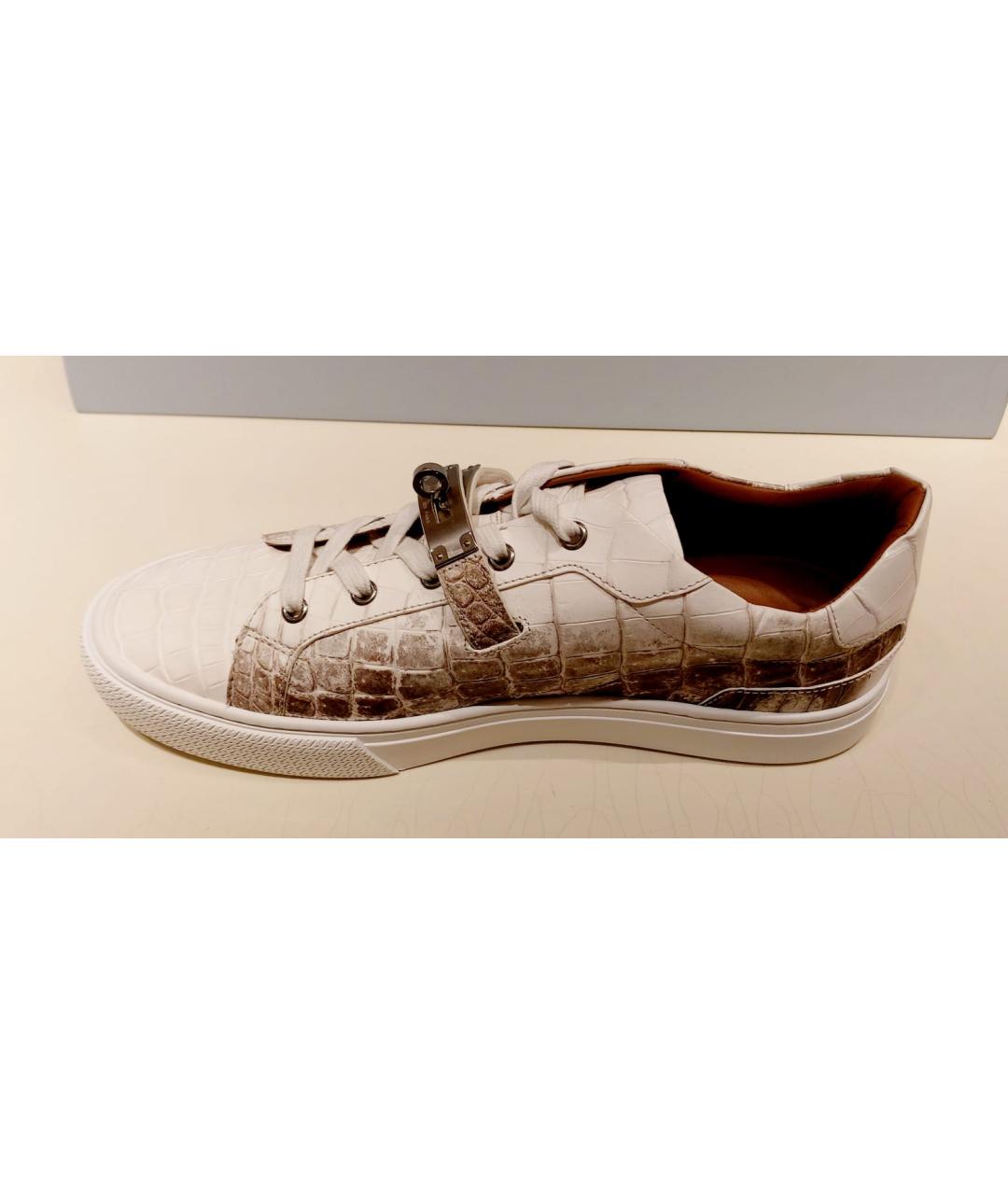 HERMES Белые низкие кроссовки / кеды из экзотической кожи, фото 2
